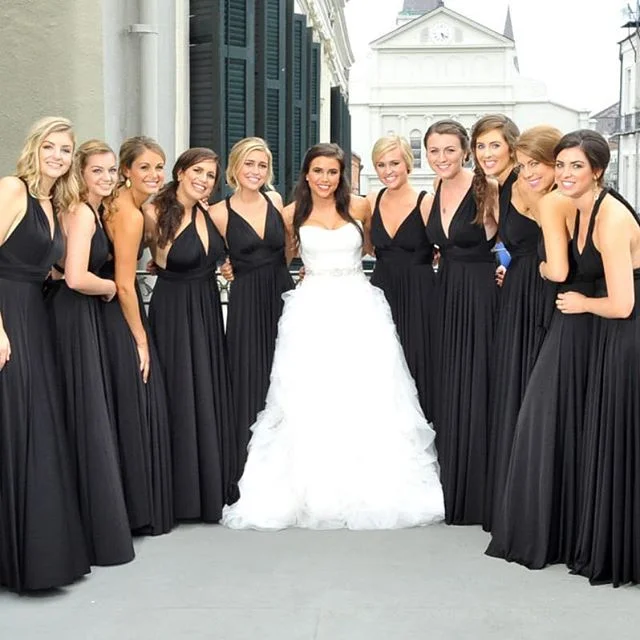 women's bespoke dressesA-Line Chiffon Black Convertible Bridesmaid Dresses