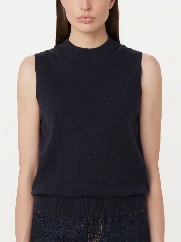 The Linen Sweater Vest in Space Blue