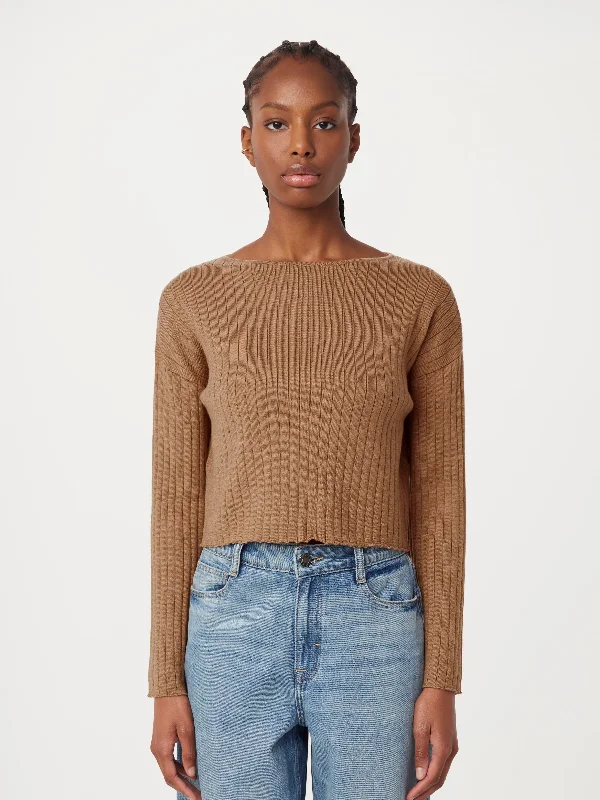 The Boat Neck Cropped Sweater in Nutmeg