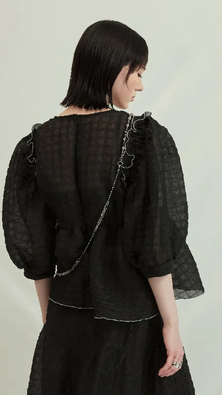 See Through Puff Sleeves Top