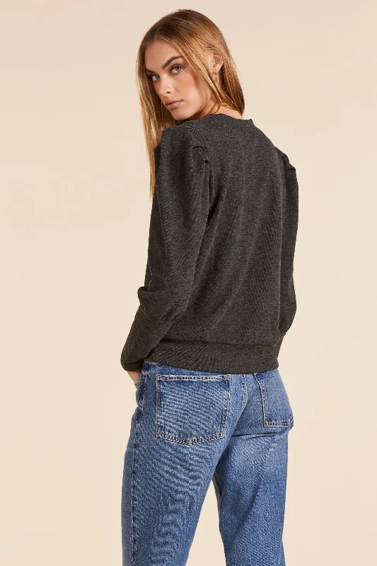 PUFF SLEEVE V-NECK SWEATSHIRT