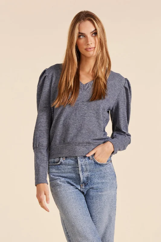 PUFF SLEEVE V-NECK SWEATSHIRT