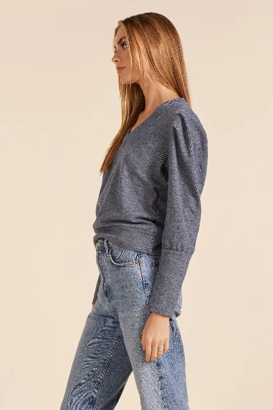 PUFF SLEEVE V-NECK SWEATSHIRT