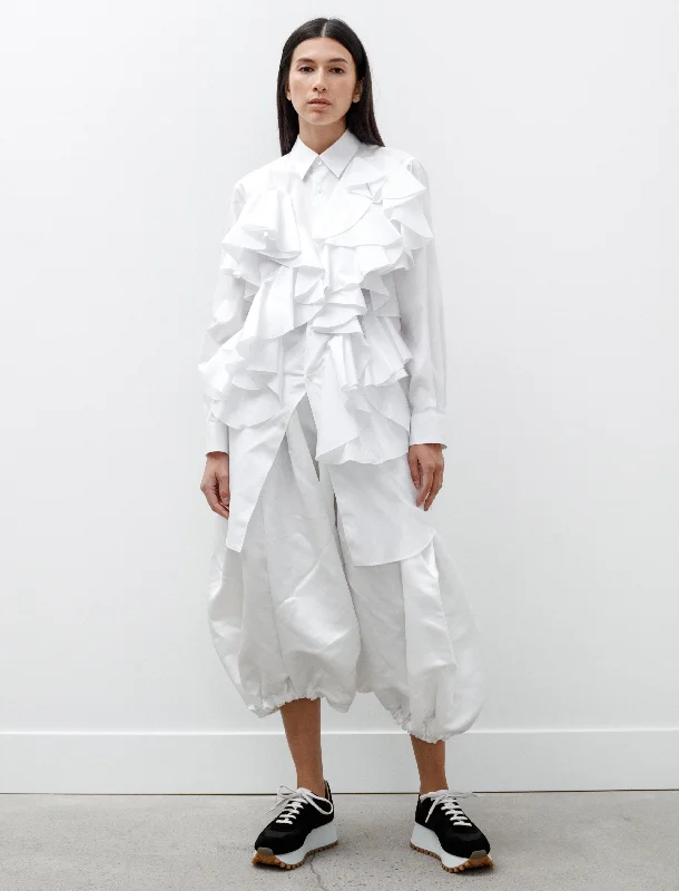 Long Abstract Ruffle Shirt White