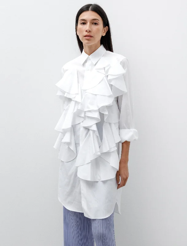 Long Abstract Ruffle Shirt White