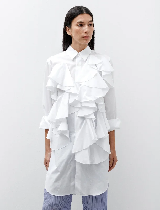 Long Abstract Ruffle Shirt White