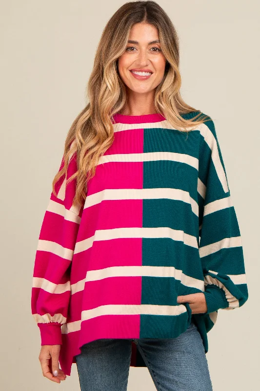 Fuchsia Striped Colorblock Dolman Knit Maternity Top