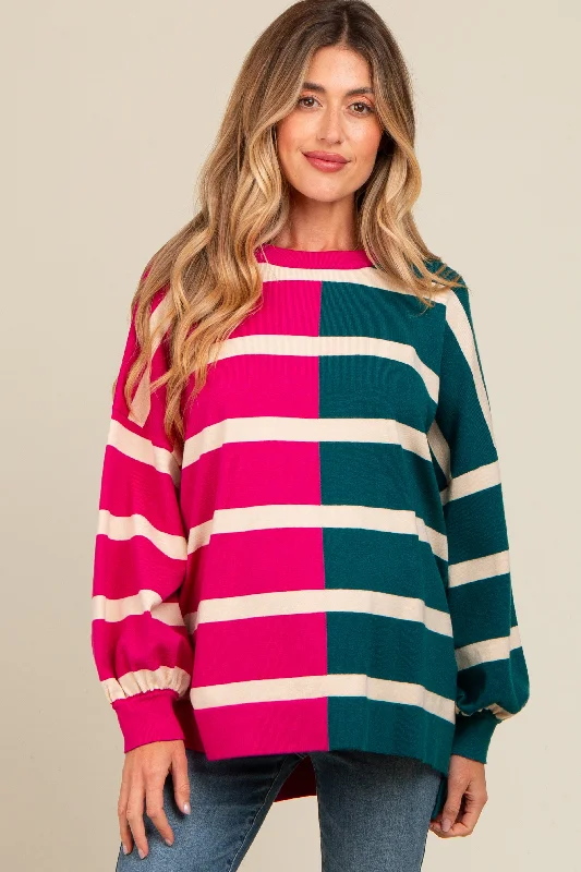 Fuchsia Striped Colorblock Dolman Knit Maternity Top