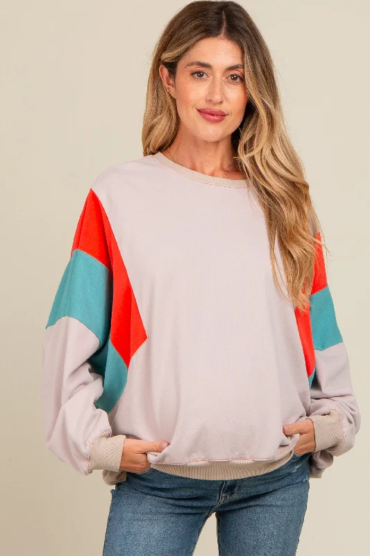 Grey Colorblock Dolman Sleeve Maternity Sweatshirt