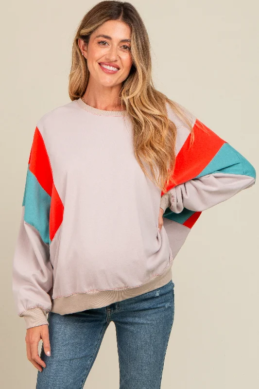 Grey Colorblock Dolman Sleeve Maternity Sweatshirt