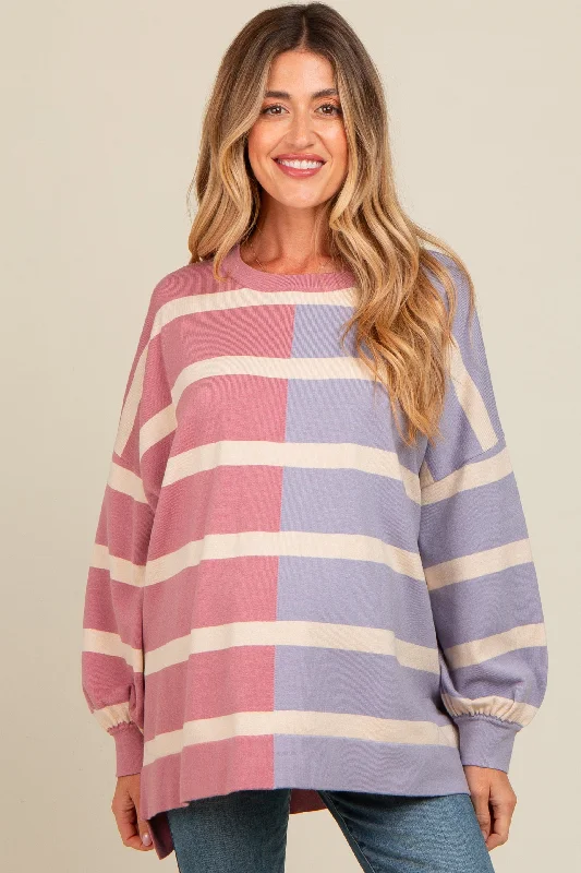 Lavender Striped Colorblock Dolman Knit Maternity Top