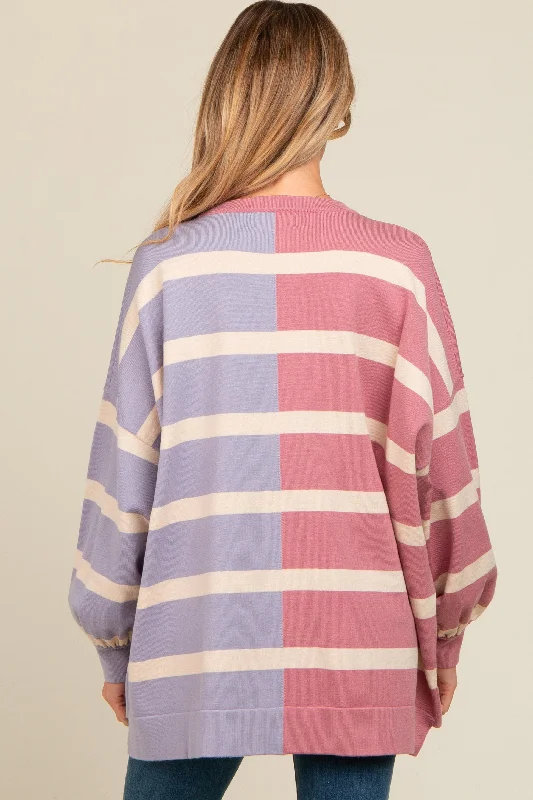 Lavender Striped Colorblock Dolman Knit Maternity Top