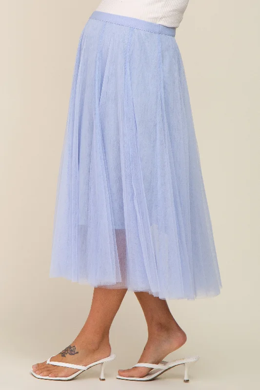 Light Blue Tulle Maternity Midi Skirt