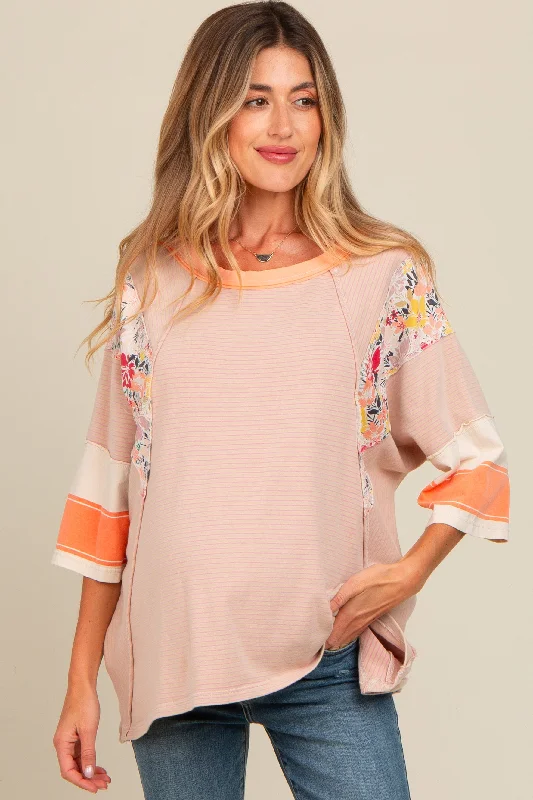 Peach Mixed Print Dolman Sleeve Maternity Top