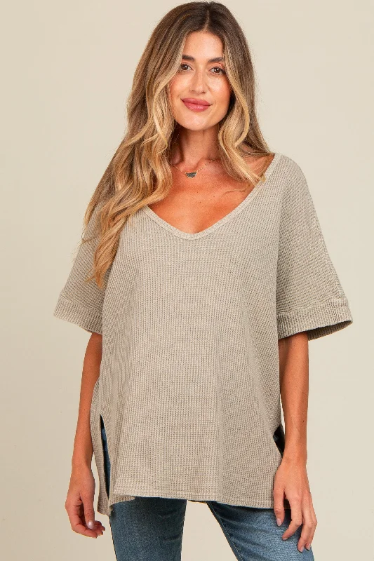 Sage Waffle Knit V-Neck Maternity Top