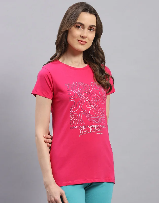 Women Black & Pink Printed Round Neck Half Sleeve Top 2 Pc Set