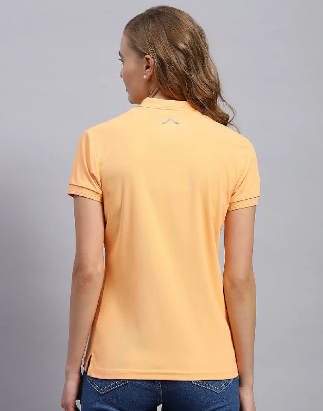 Women Orange Solid Polo Collar Half Sleeve T-Shirt