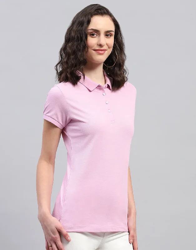 Women Purple Solid Collar Neck Half Sleeve T Shirt