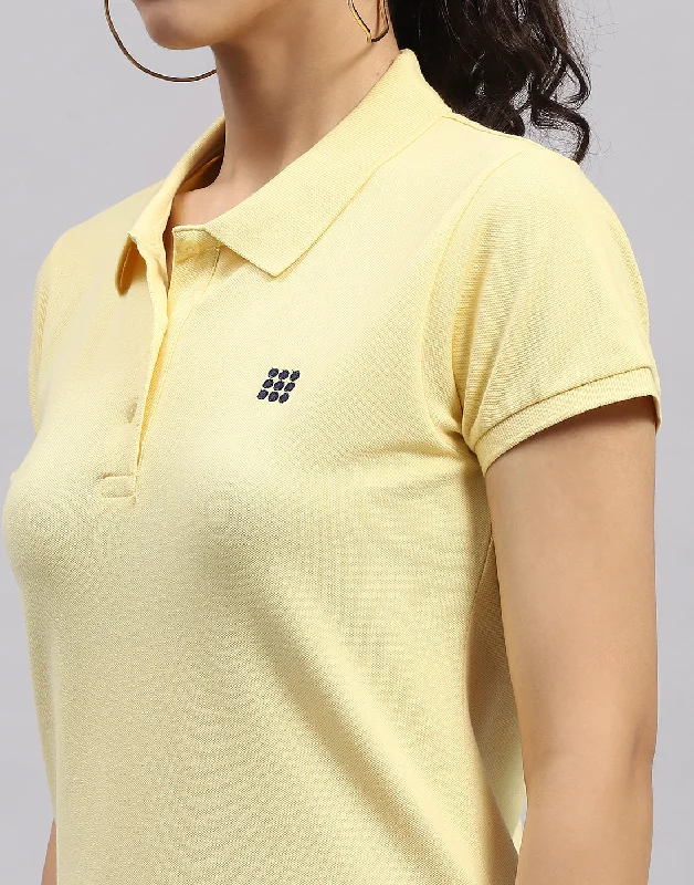 Women Yellow Solid Polo Collar Half Sleeve T Shirt