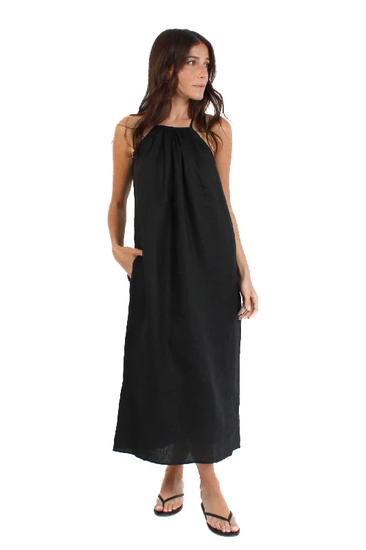 Black Linen Flowy Dress