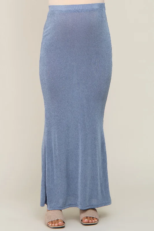 Blue Stretch Knit Maternity Maxi Skirt