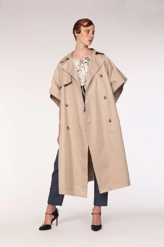 Water Proof Cotton Giabadine Trench Cape / Beige