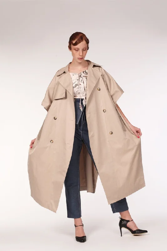 Water Proof Cotton Giabadine Trench Cape / Beige