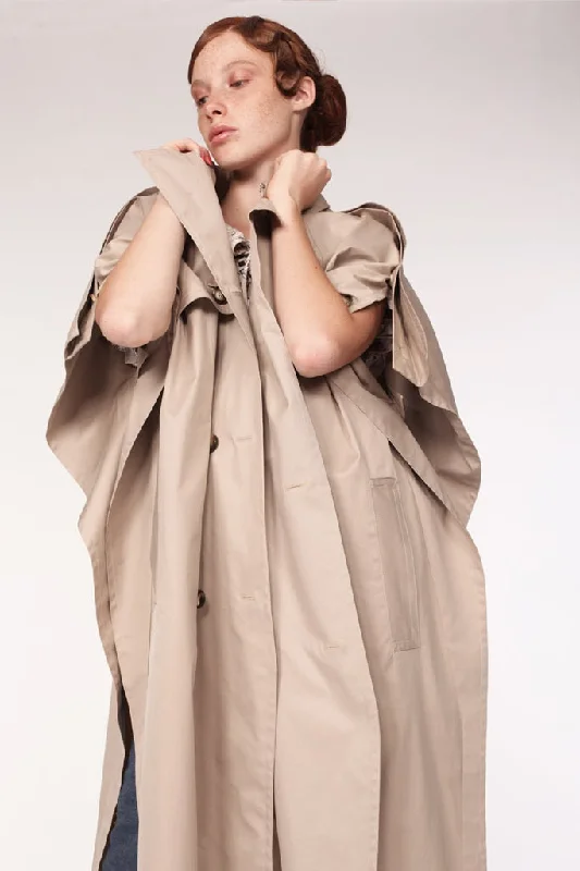 Water Proof Cotton Giabadine Trench Cape / Beige