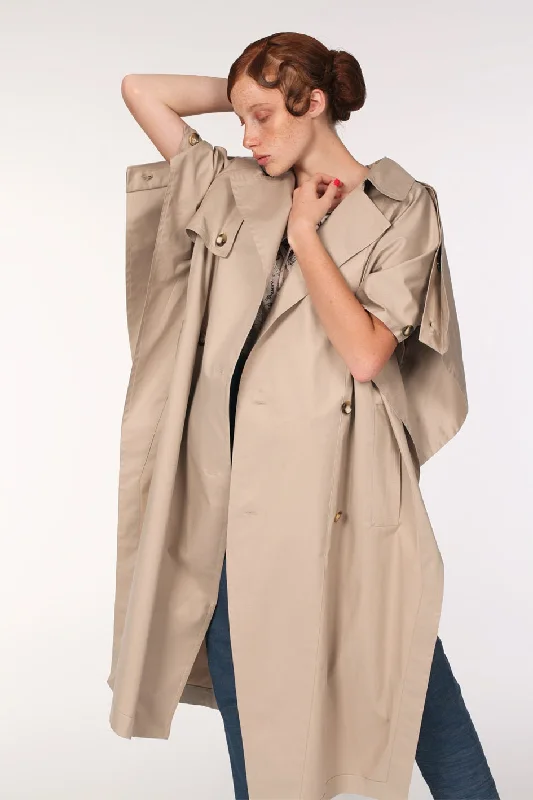 Water Proof Cotton Giabadine Trench Cape / Beige