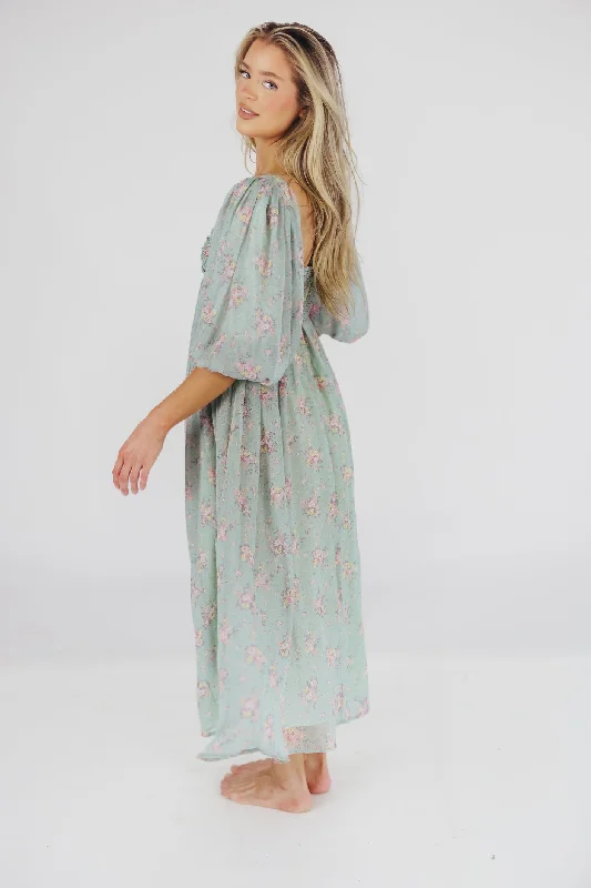 Harlow Maxi Dress in Turquoise Floral - Bump Friendly & Inclusive Sizing (S-3XL)