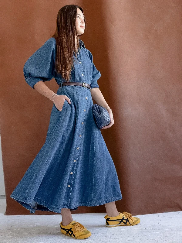 Denim Belted Midi Dress