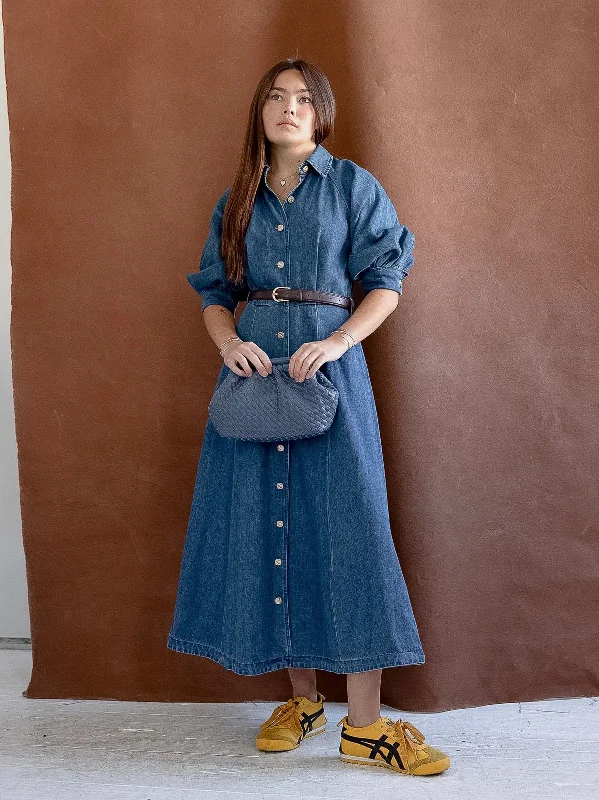 Denim Belted Midi Dress