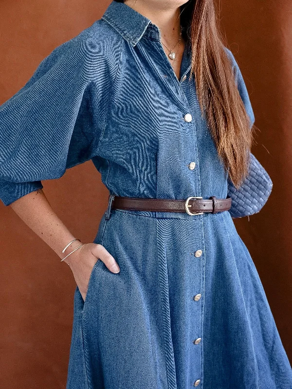 Denim Belted Midi Dress