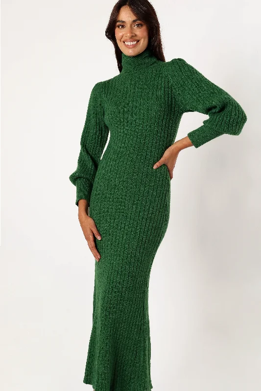 Korah Long Sleeve Midi Dress - Hunter Green