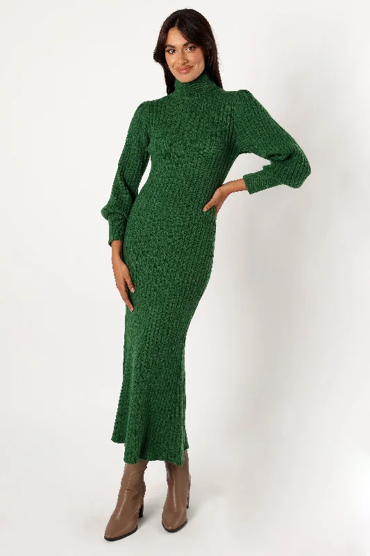 Korah Long Sleeve Midi Dress - Hunter Green