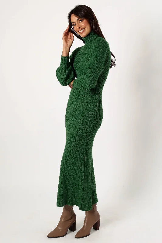 Korah Long Sleeve Midi Dress - Hunter Green