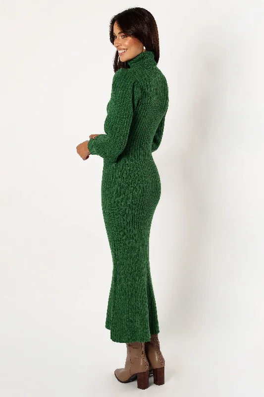 Korah Long Sleeve Midi Dress - Hunter Green