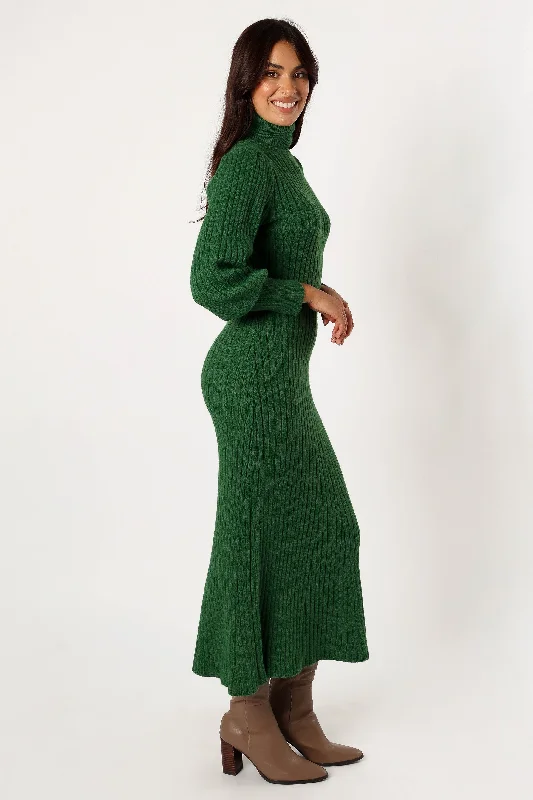 Korah Long Sleeve Midi Dress - Hunter Green