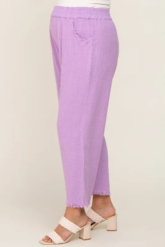 Lavender Linen Frayed Hem Crop Maternity Pants