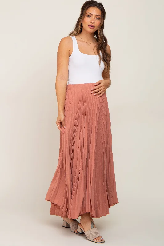 Mauve Pleated Maternity Maxi Skirt