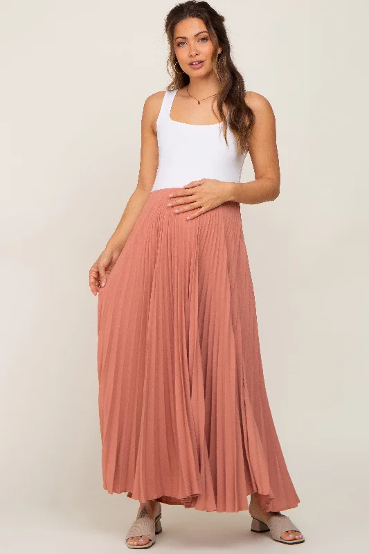 Mauve Pleated Maternity Maxi Skirt