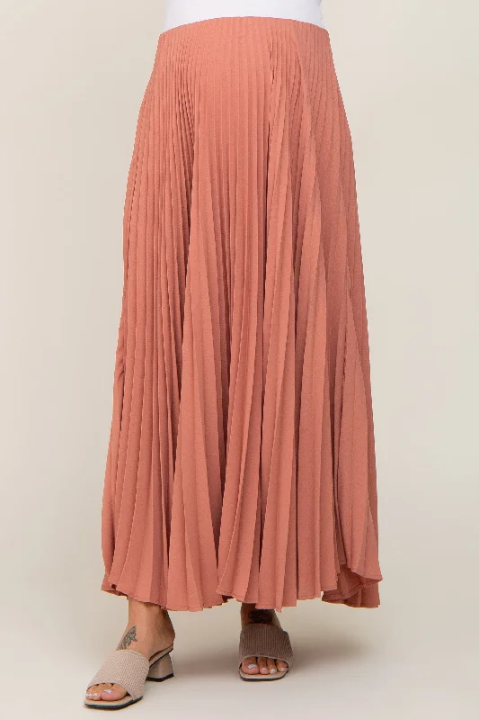 Mauve Pleated Maternity Maxi Skirt