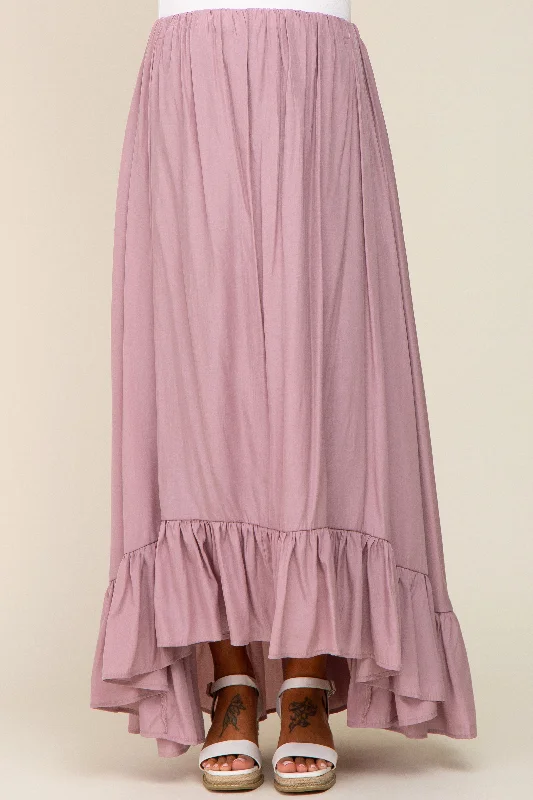 Mauve Ruffle Hem Maternity Maxi Skirt