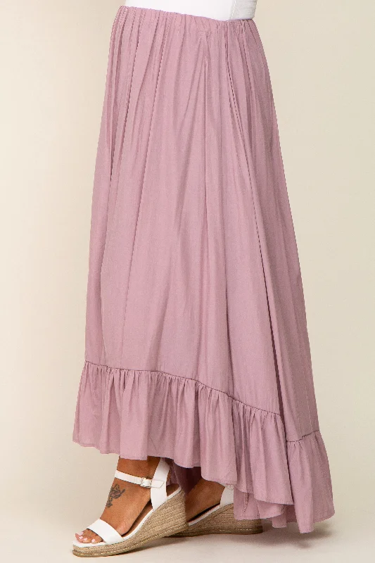 Mauve Ruffle Hem Maternity Maxi Skirt