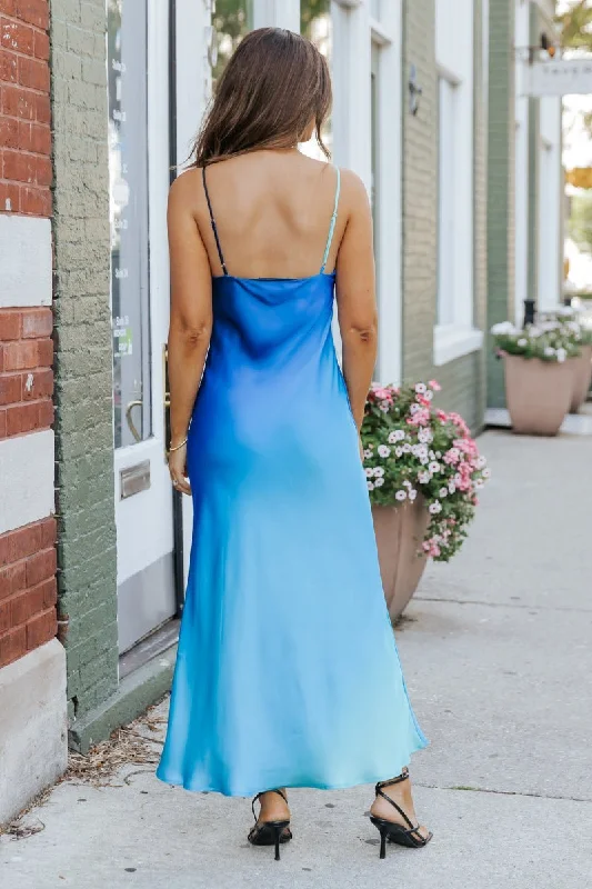 MUSE Blue Ombre V Neck Maxi Dress - FINAL SALE