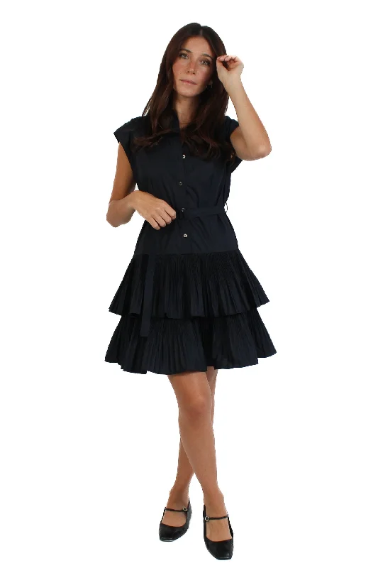 Navy Tiered Button Down Dress