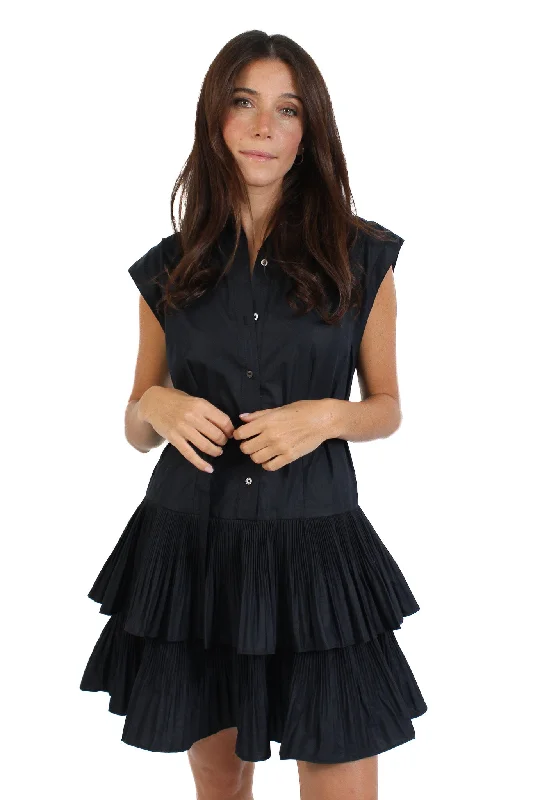 Navy Tiered Button Down Dress