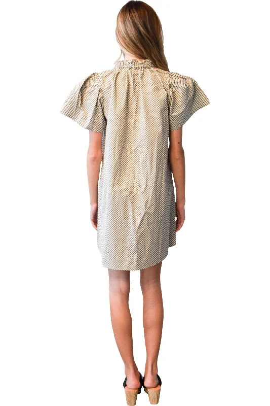 Never A Wallflower Elastic Collar Shift Dress in Small Check