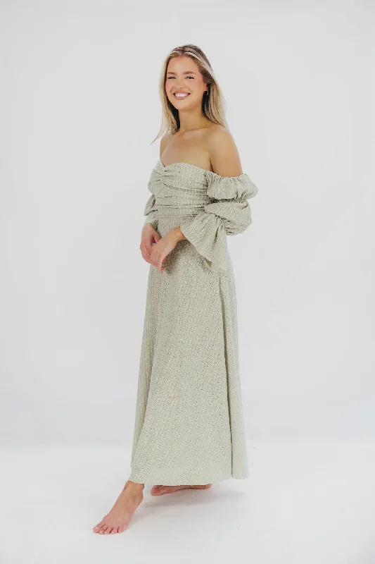 Corrine Tiered Sleeve Maxi Dress with Pockets in Light Olive Green - Bump Friendly