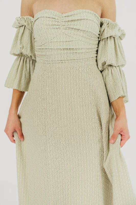 Corrine Tiered Sleeve Maxi Dress with Pockets in Light Olive Green - Bump Friendly